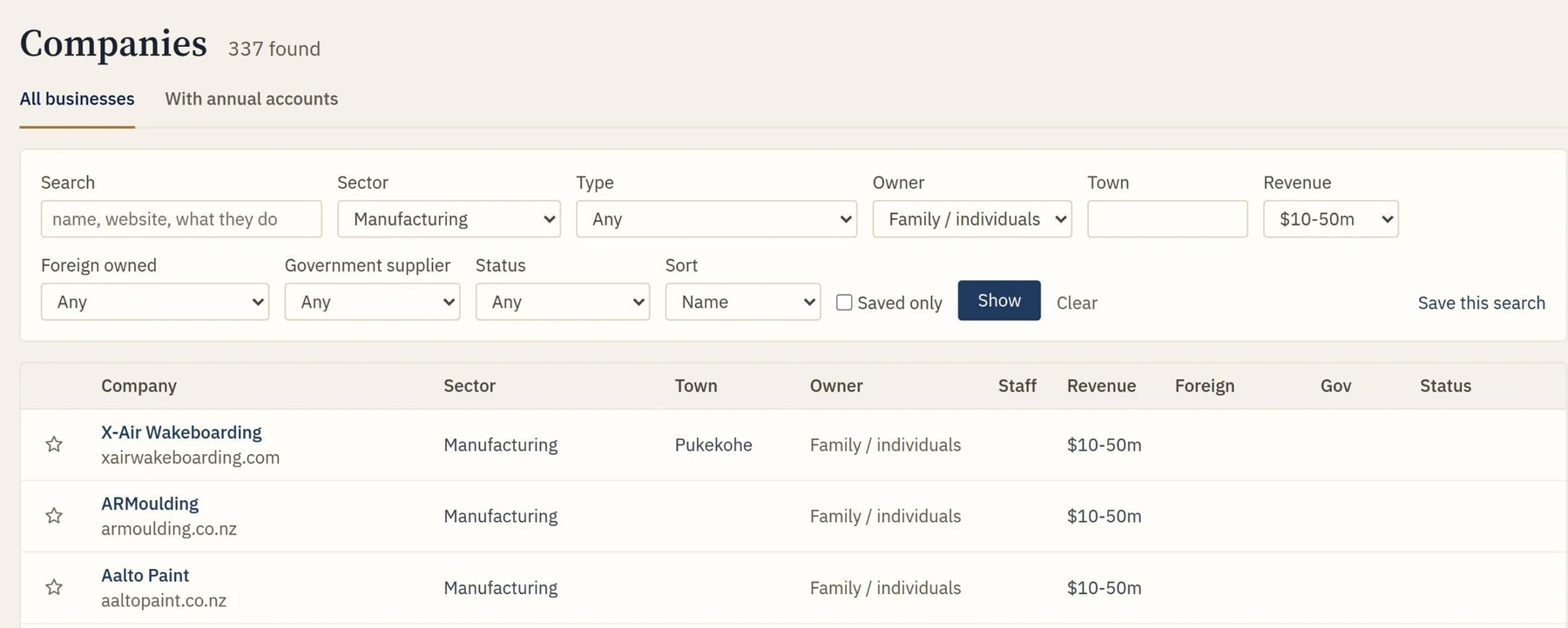 Filter the whole market in seconds: a screenshot of Phanerio
