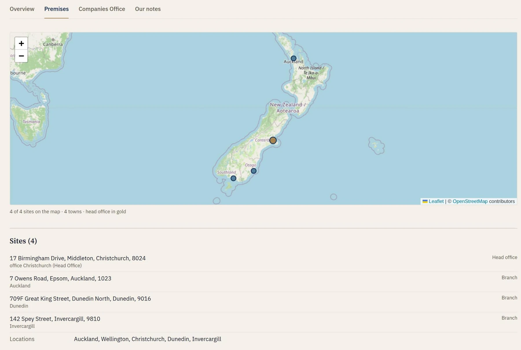 Every branch, store and depot: a screenshot of Phanerio